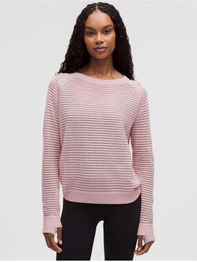 Lululemon Pointelle-Knit Cotton Sweater Pink Open Knit Long Sleeve Medium